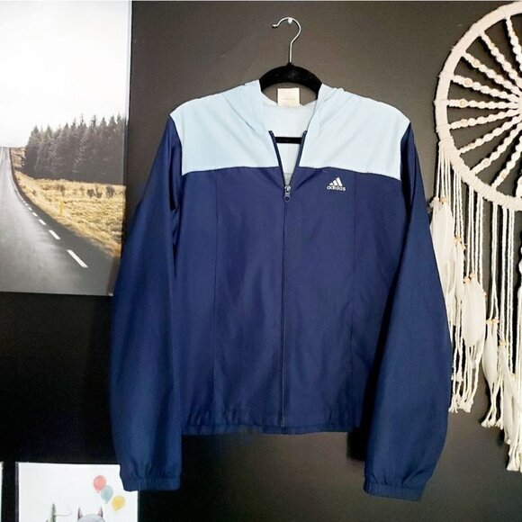𝅺adidas Navy & Baby Blue Windbreaker Jacket - Picture 1 of 7